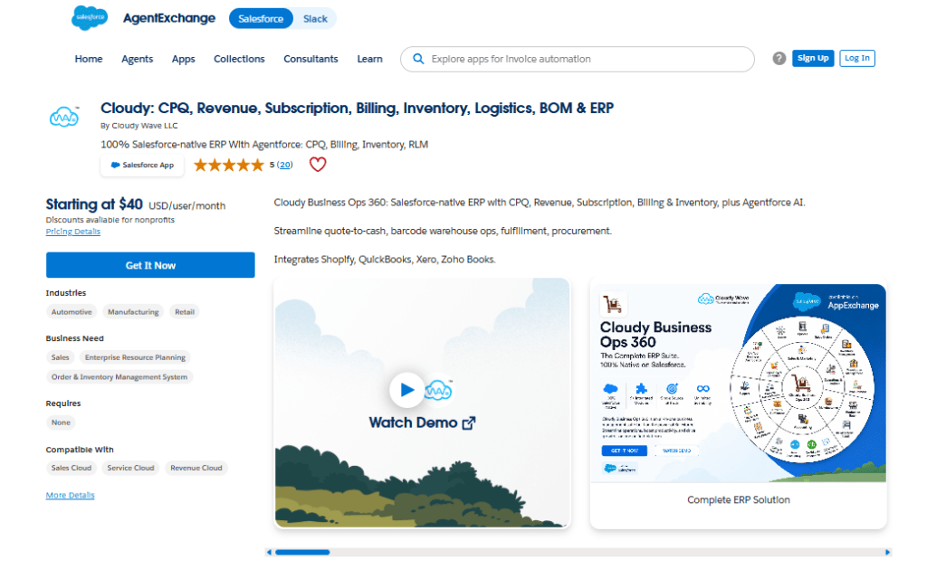 Cloudy: CPQ, Revenue, Subscription, Billing, Inventory, Logistics, BOM & ERP