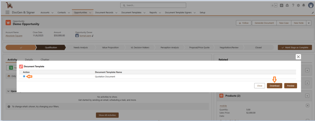 Generate Document Using Lightning Experience 31