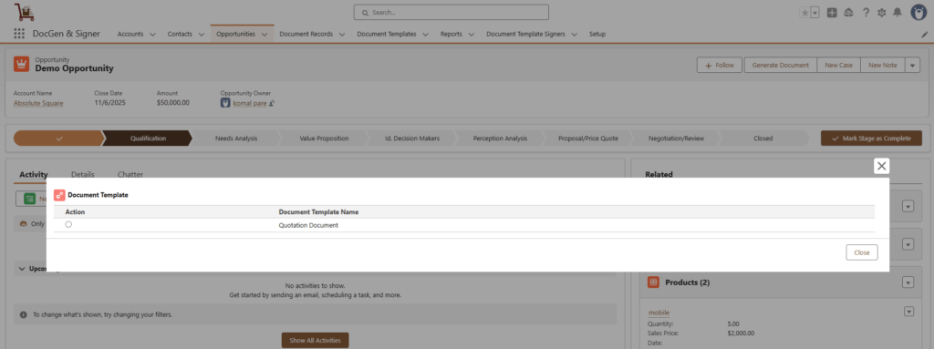 Generate Document Using Lightning Experience 28