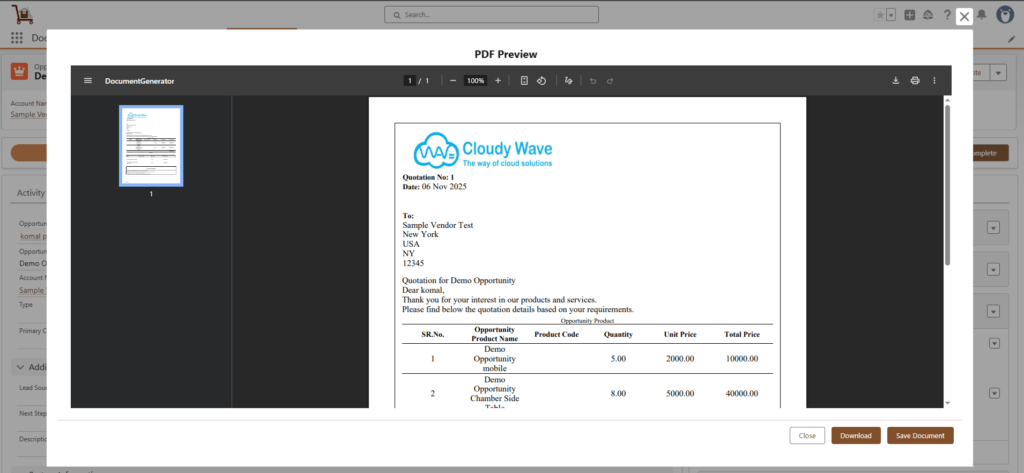 Generate Document Using Lightning Experience 2