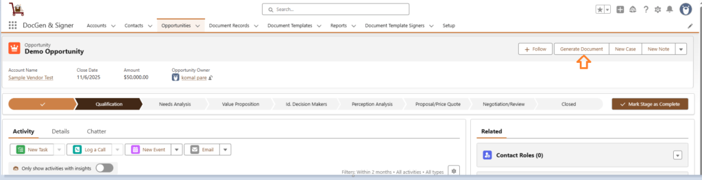 Generate Document Using Lightning Experience 10